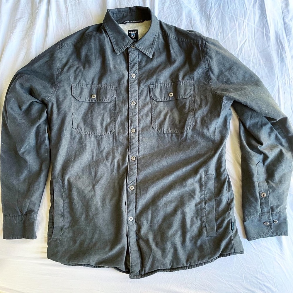 Kuhl joyrydr Mens Sherpa lined charcoal grey button up shacket size Medium